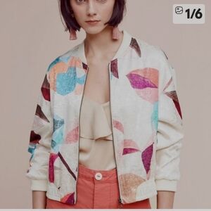 Anthropologie Elevences Geo Bomber Floral Jacket size S